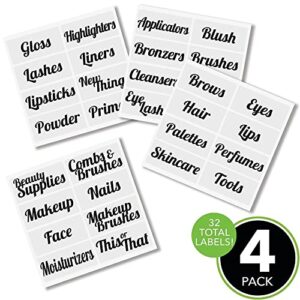 mDesign Home Organization Labels - Preprinted Label Stickers for Cosmetic Storage and Cleaning - Household Organizing for Jars, Canisters, Containers, Bins, and Boxes - 32 Count - Black