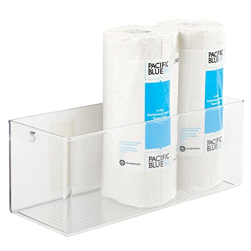 mDesign Plastic Adhesive Mount Storage Organizer Container for Kitchen or Pantry Wall Organization - Space Saving Holder for Sandwich Bags, Foil - 16" Wide - Ligne Collection - Clear