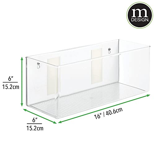 mDesign Plastic Adhesive Mount Storage Organizer Container for Kitchen or Pantry Wall Organization - Space Saving Holder for Sandwich Bags, Foil - 16" Wide - Ligne Collection - Clear