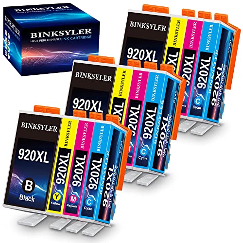 BINKSYLER 920XL Ink Cartridges Combo Pack Compatible with HP 920 Ink Cartridges for HP OfficeJet 6500 6500A 7500 7500A 7000 6000 E709 E710 6500A Plus Printer (3BK,3C,3M,3Y) 12 Pack