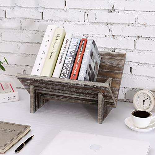 MyGift Rustic Solid Torched Wood Tilted Book Holder, Desktop Reading Book Textbook Storage Organizer Bookshelf, Decorative Desk Bookcase