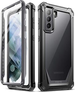 poetic guardian case designed for samsung galaxy s21 5g 6.2 inch, built-in screen protector work with fingerprint id, full body hybrid shockproof bumper cover case, black