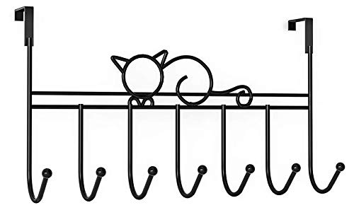 SHIMAJEE 7 Hanger Rack (Set of 2) Over The Door Hanger Rack, Decorative Metal Door Hanger Holder for Coats, Clothes, Hats (Cute Black Cat Set of 2)