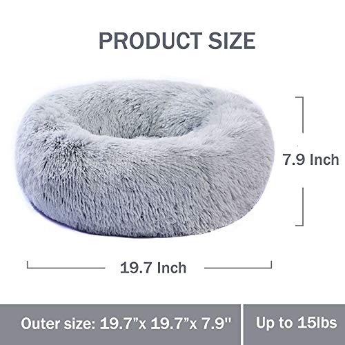 Liaamskin Fluffy Calming Donut Round Dog Bed Shag Lux Plush Cat Bed Self Warming Indoor Sleeping for Small Cat Dog19.7’’X19.7’’ Grey Ombre Clearance