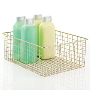 mDesign Metal Wire Bathroom Storage Basket Organizer with Handles - Organize Master/Guest Bathrooms, Linen, Hallway, or Entryway Closets, Bedroom, Laundry Room, Concerto Collection, 4 Pack, Soft Brass