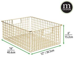 mDesign Metal Wire Bathroom Storage Basket Organizer with Handles - Organize Master/Guest Bathrooms, Linen, Hallway, or Entryway Closets, Bedroom, Laundry Room, Concerto Collection, 4 Pack, Soft Brass