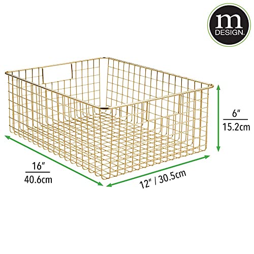 mDesign Metal Wire Bathroom Storage Basket Organizer with Handles - Organize Master/Guest Bathrooms, Linen, Hallway, or Entryway Closets, Bedroom, Laundry Room, Concerto Collection, 4 Pack, Soft Brass