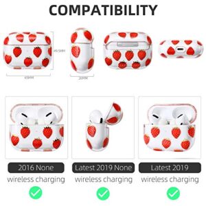 AKABEILA Apple Airpods Pro Case Cover for Women,Compatible with Apple Airpods Pro Case Clear with Designs Patterns Hard PC Shockproof [Front LED Visible ] Anti-Fall Full Protector, Strawberry