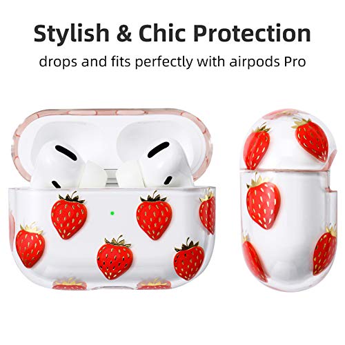AKABEILA Apple Airpods Pro Case Cover for Women,Compatible with Apple Airpods Pro Case Clear with Designs Patterns Hard PC Shockproof [Front LED Visible ] Anti-Fall Full Protector, Strawberry