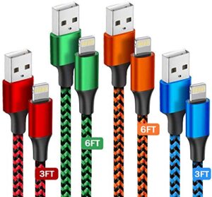 charger iphone cable cord [apple mfi certified] 4 pack 3/3/6/6 ft usb lightning cable nylon braided fast iphone charging cord data sync usb wire for iphone 14/13/12/11pro/11/xr/x/8/7/6/5,ipad, airpods