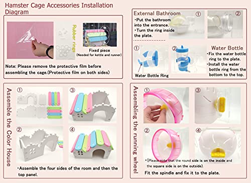 Nynelly Hamster Cage,Transparent Durable Small Animal Cage and Habitats House,Include Hamster Maze,Exercise Wheel, Water Bottle, Hamster Hideout, Food Bowl,Pink,13" L x 11.4" W x 11.4" H