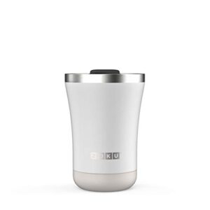 zoku 12oz powder coated tumbler, white | premium stainless steel and vacuum insulated | special rotating lid designed for sipping and straw use