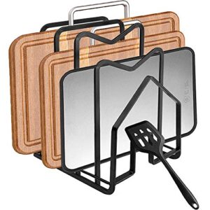cutting board organizer, chopping board holder stand pot lid storage rack for kitchen countertop cabinet flat steel 4.92" x 5.71" x 8.47" (black)