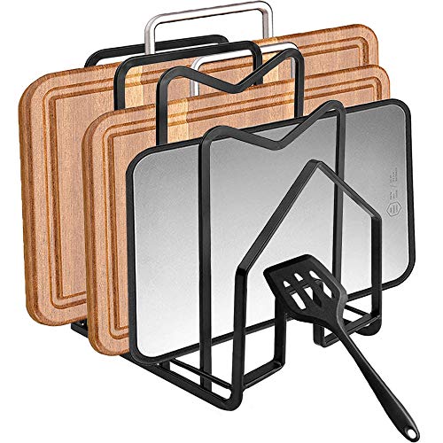 Cutting Board Organizer, Chopping Board Holder Stand Pot Lid Storage Rack for Kitchen Countertop Cabinet Flat Steel 4.92" x 5.71" x 8.47" (Black)