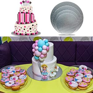 4 Pack Silver Cake Boards Sliver Foil Round Cake Circles 6, 8, 10, 12 Inch Cake Base Cardboard, 1 of Each Size Set for Baking Cake