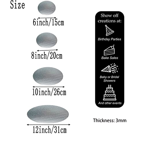 4 Pack Silver Cake Boards Sliver Foil Round Cake Circles 6, 8, 10, 12 Inch Cake Base Cardboard, 1 of Each Size Set for Baking Cake