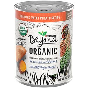purina beyond organic wet dog food, organic chicken & sweet potato adult recipe ground entrée with broth - (12) 13 oz. cans