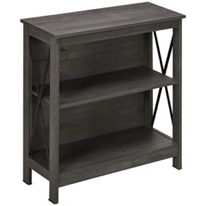 homcom industrial style corner open bookshelf with storage shelves and metal x bar frame for living room, dark grey