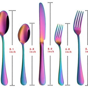 Rainbow Flatware Cutlery Silverware Set 20 Pieces, Stainless Steel Colorful Utensils, Tableware Set Service for 4, Include Knife/Fork/Spoon, Reusable, Mirror Polished, Dishwasher Safe