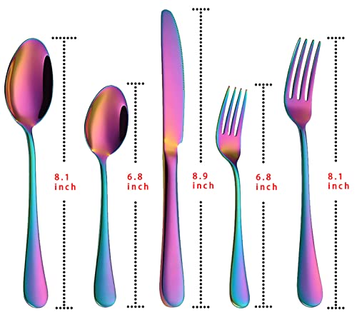 Rainbow Flatware Cutlery Silverware Set 20 Pieces, Stainless Steel Colorful Utensils, Tableware Set Service for 4, Include Knife/Fork/Spoon, Reusable, Mirror Polished, Dishwasher Safe