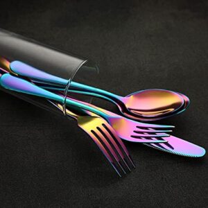 Rainbow Flatware Cutlery Silverware Set 20 Pieces, Stainless Steel Colorful Utensils, Tableware Set Service for 4, Include Knife/Fork/Spoon, Reusable, Mirror Polished, Dishwasher Safe