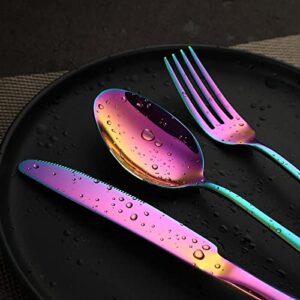 Rainbow Flatware Cutlery Silverware Set 20 Pieces, Stainless Steel Colorful Utensils, Tableware Set Service for 4, Include Knife/Fork/Spoon, Reusable, Mirror Polished, Dishwasher Safe