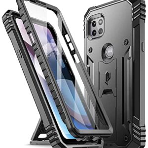 Poetic Revolution Series Case for Motorola Moto One 5G Ace (2021), Full-Body Rugged Dual-Layer Shockproof Protective Cover with Kickstand and Built-in-Screen Protector, Black