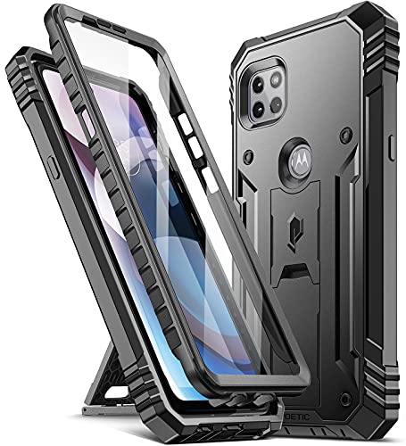 Poetic Revolution Series Case for Motorola Moto One 5G Ace (2021), Full-Body Rugged Dual-Layer Shockproof Protective Cover with Kickstand and Built-in-Screen Protector, Black