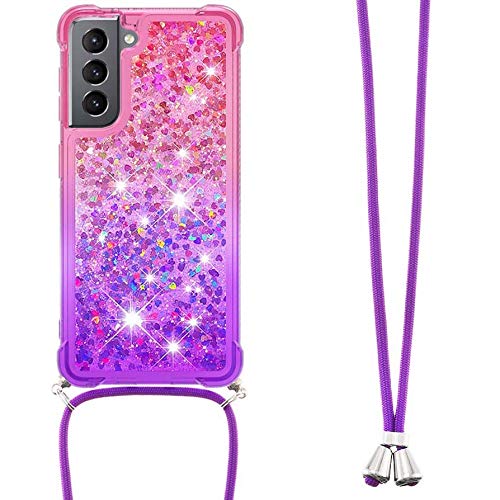 CCSmall Samsung Galaxy S21 Plus Case with Strap Crossbody,Gradient Quicksand Bling Sparkle Flowing Liquid Floating with Neck Cord Lanyard Strap Cover Case for Samsung Galaxy S21 Plus Pink Mauve LSGS