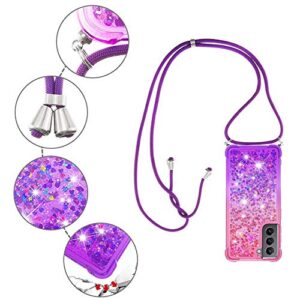 CCSmall Samsung Galaxy S21 Plus Case with Strap Crossbody,Gradient Quicksand Bling Sparkle Flowing Liquid Floating with Neck Cord Lanyard Strap Cover Case for Samsung Galaxy S21 Plus Pink Mauve LSGS