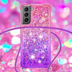 CCSmall Samsung Galaxy S21 Plus Case with Strap Crossbody,Gradient Quicksand Bling Sparkle Flowing Liquid Floating with Neck Cord Lanyard Strap Cover Case for Samsung Galaxy S21 Plus Pink Mauve LSGS