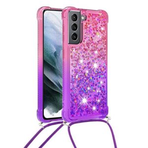 CCSmall Samsung Galaxy S21 Plus Case with Strap Crossbody,Gradient Quicksand Bling Sparkle Flowing Liquid Floating with Neck Cord Lanyard Strap Cover Case for Samsung Galaxy S21 Plus Pink Mauve LSGS