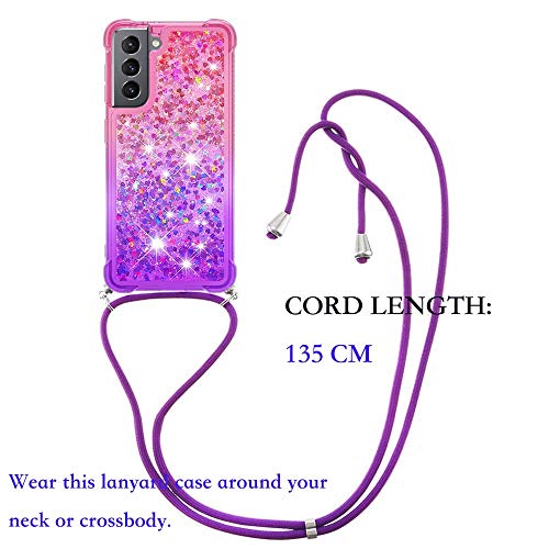 CCSmall Samsung Galaxy S21 Plus Case with Strap Crossbody,Gradient Quicksand Bling Sparkle Flowing Liquid Floating with Neck Cord Lanyard Strap Cover Case for Samsung Galaxy S21 Plus Pink Mauve LSGS