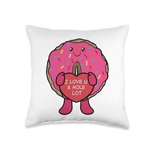 punny meme i love you a hole lot donut throw pillow, 16x16, multicolor