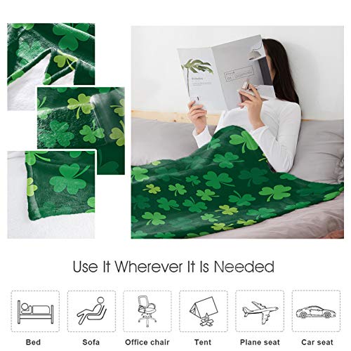 Clovers Throw Blanket,Flannel Fleece Blanket,Soft Cozy Fuzzy Comfy Warm Cute Lightweight Blanket for Women Adult Girl,Kid,Baby-St. Patrick Gift-Green Microfiber Blanket for Couch,Bed,Sofa - 60" x 50"