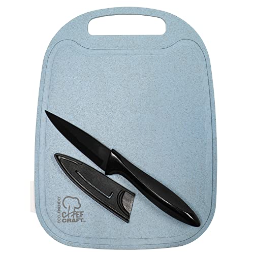 Chef Craft Select Wheat Straw Cutting Board and Knife Set, 10 inch x 7.5 inch, Blue