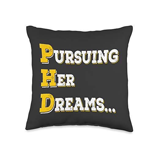 phd graduation gifts for her women girls PhD Doctorate Graduation Gift-Pursuing Her Dreams Throw Pillow, 16x16, Multicolor