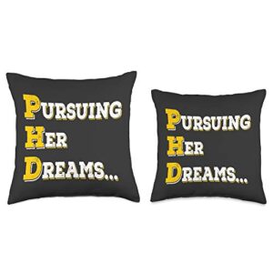 phd graduation gifts for her women girls PhD Doctorate Graduation Gift-Pursuing Her Dreams Throw Pillow, 16x16, Multicolor