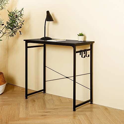 TEAMIX Small Computer Desk 32inch Vanity Table 3D Printer Stand Kitchen Shelf Study Writing Home Office Desk Mini Laptop Desk with Hooks Small Spaces Black Metal Frame (Black, 32x16x30 inch)…