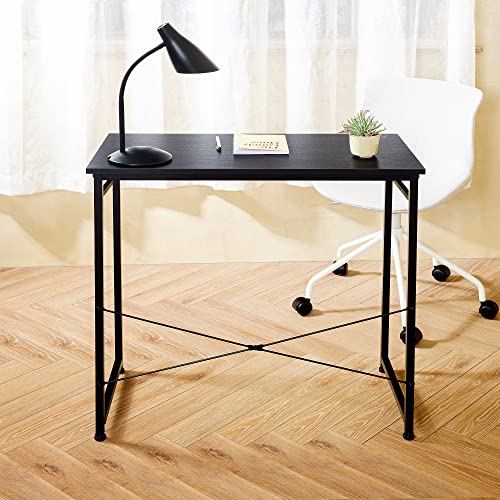 TEAMIX Small Computer Desk 32inch Vanity Table 3D Printer Stand Kitchen Shelf Study Writing Home Office Desk Mini Laptop Desk with Hooks Small Spaces Black Metal Frame (Black, 32x16x30 inch)…