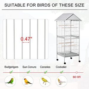 PawHut Wrought Metal Bird Cage Feeder with Rolling Stand Perches Food Containers Doors Wheels 67" H, White