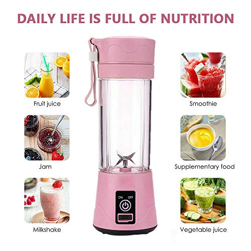 AKHUND Portable Blender Travel Juicer Smoothie Juicer Cup - Six Blades in 3D, 13oz Fruit Mixing Machine with 2000mAh USB Rechargeable Batteries, Ice Tray, Detachable Cup