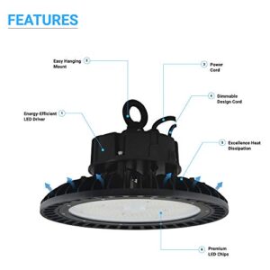 LEDMyplace UFO LED High Bay Light 150W 5700K Daylight White 21750lm IP65 1-10V Dimmable for Commercial Shop Light Factory Workshop Barn Warehouse Garage