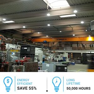 LEDMyplace UFO LED High Bay Light 150W 5700K Daylight White 21750lm IP65 1-10V Dimmable for Commercial Shop Light Factory Workshop Barn Warehouse Garage