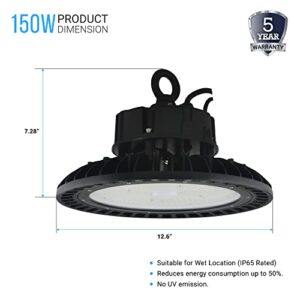 LEDMyplace UFO LED High Bay Light 150W 5700K Daylight White 21750lm IP65 1-10V Dimmable for Commercial Shop Light Factory Workshop Barn Warehouse Garage