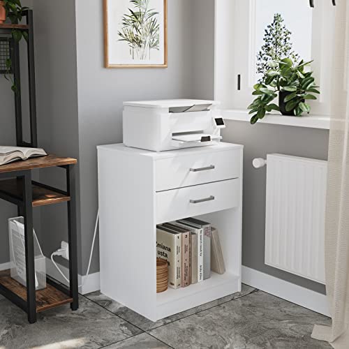 ADORNEVE Nightstand with Charging Station,White Night Stand for Bedroom, End Table Side Table Wooden Sofa Side Storage Stand Cabinet,with Sliding Drawer and Shelf