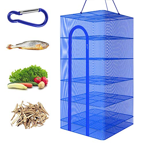 Hwayslon Hanging Drying Net Foldable Drying Rack Net Dryer 19.7"x19.7"x37.4" 6 Layer Folding Fish Mesh with Zippers for Fish Vegetables Fruit Herb