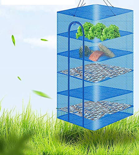 Hwayslon Hanging Drying Net Foldable Drying Rack Net Dryer 19.7"x19.7"x37.4" 6 Layer Folding Fish Mesh with Zippers for Fish Vegetables Fruit Herb