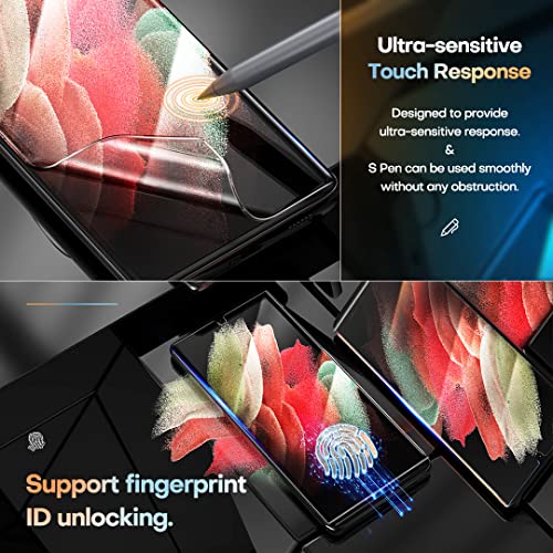 TAURI [2+2 Pack Designed for Samsung Galaxy S21 Ultra 5G 6.8 - inch, 2 Pack Flexible TPU Screen Protector + 2 Pack Camera Lens Protector Support Fingerprint Unlock Easy Installation Bubble Free