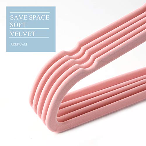 AREKUAEI Premium Blush Pink Velvet Hangers (Pack of 50) Heavyduty - Non Slip - Velvet Suit Hangers - Copper/Rose Gold Hooks,Space Saving Clothes Hangers